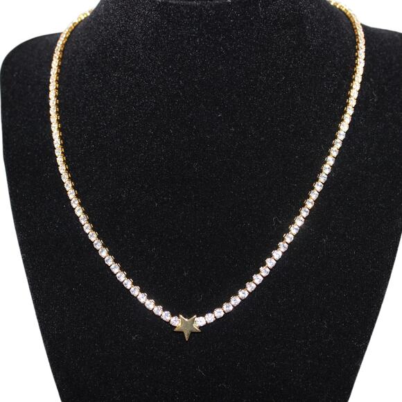 Tennis Necklace Choker With Gold Star Jeweled Necklace - Picture 5 of 8